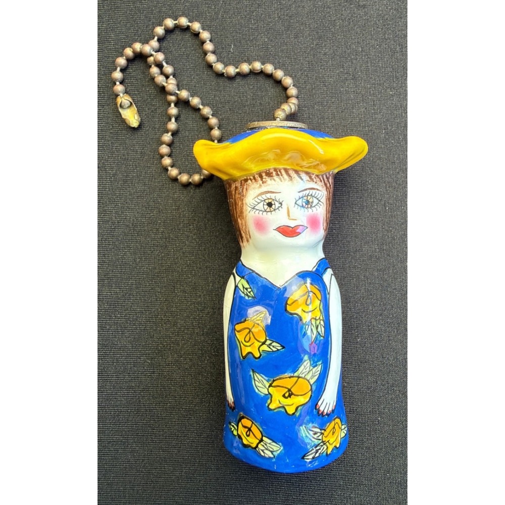 Susan Paley Bella Casa Ganz Ceramic Ceiling Fan Pull Lady Blue Yellow Floral 3in